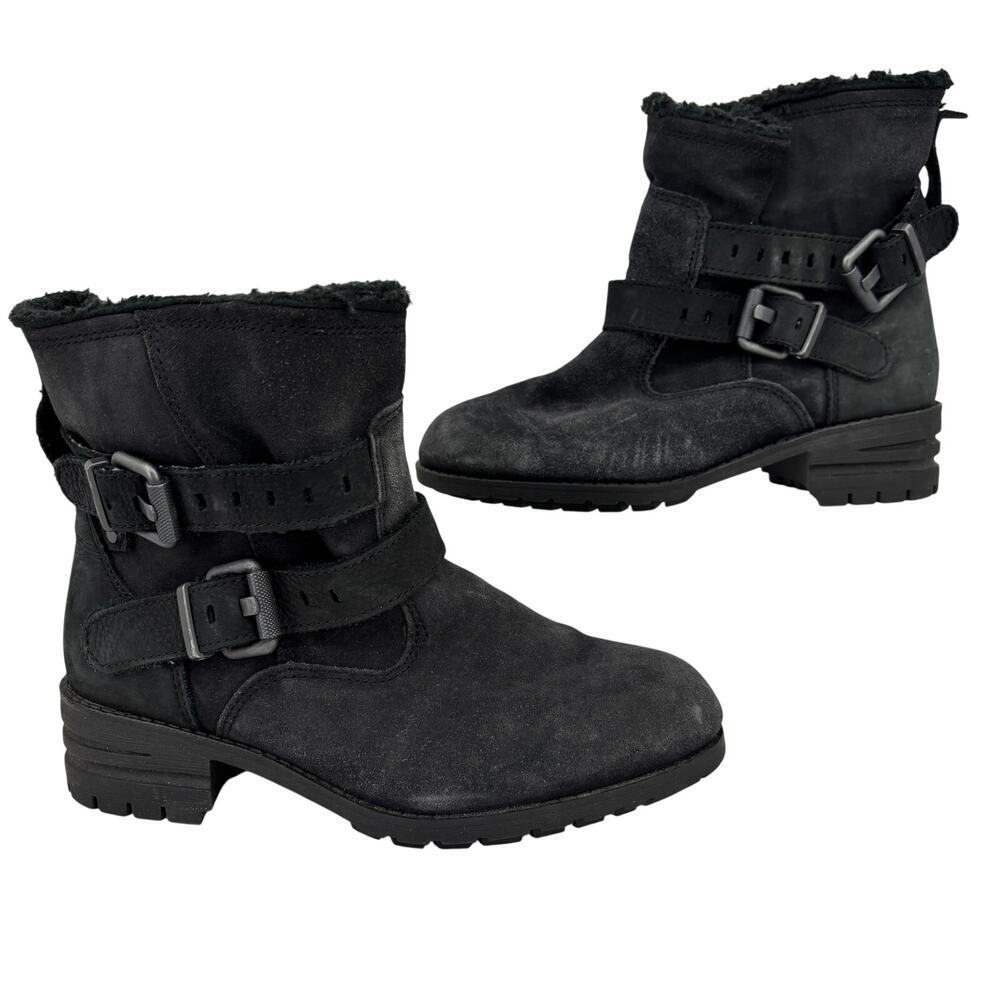 Caterpillar Jory Boots Womens Size 10 Black Suede Leather Ankle Pull On Buckles